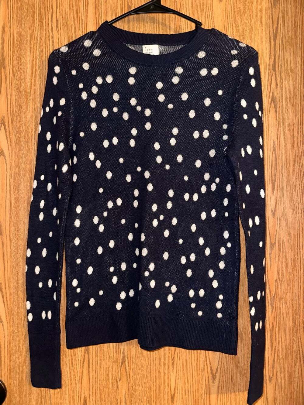 A New Day Navy Blue Polka Dot Crewneck Knit Sweater